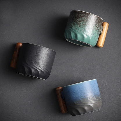 Zonema Minimalist Ceramic Coffee Mug Set with Saucer and Spoon