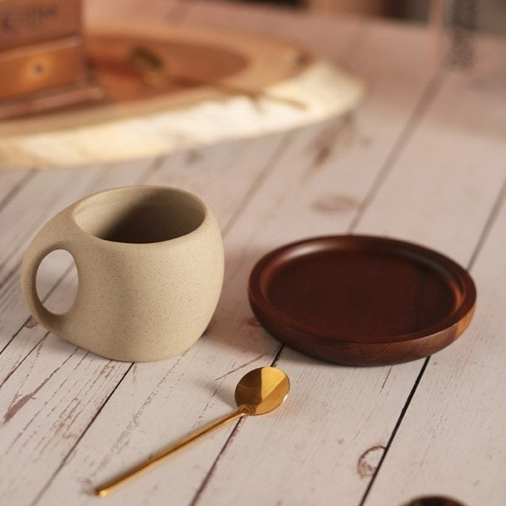 Minimalist Ceramic Coffee Mug Set with Saucer and Spoon - 250ml Espresso Cup