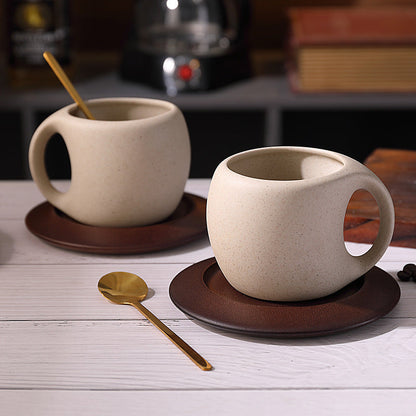 Minimalist Ceramic Coffee Mug Set with Saucer and Spoon - 250ml Espresso Cup