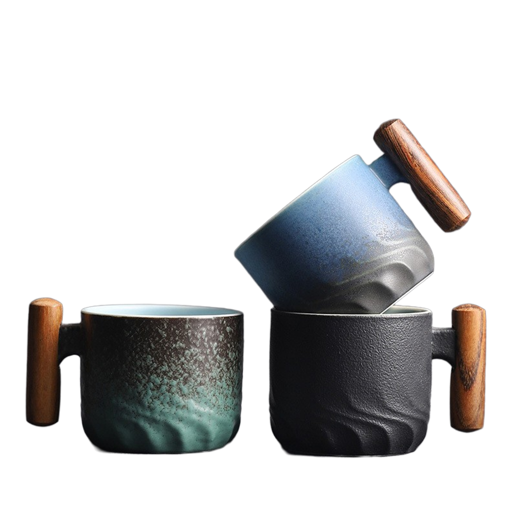 Zonema Minimalist Ceramic Coffee Mug Set with Saucer and Spoon