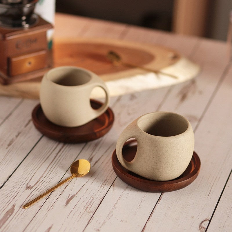 Minimalist Ceramic Coffee Mug Set with Saucer and Spoon - 250ml Espresso Cup