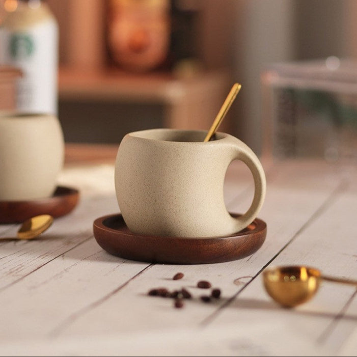 Minimalist Ceramic Coffee Mug Set with Saucer and Spoon - 250ml Espresso Cup